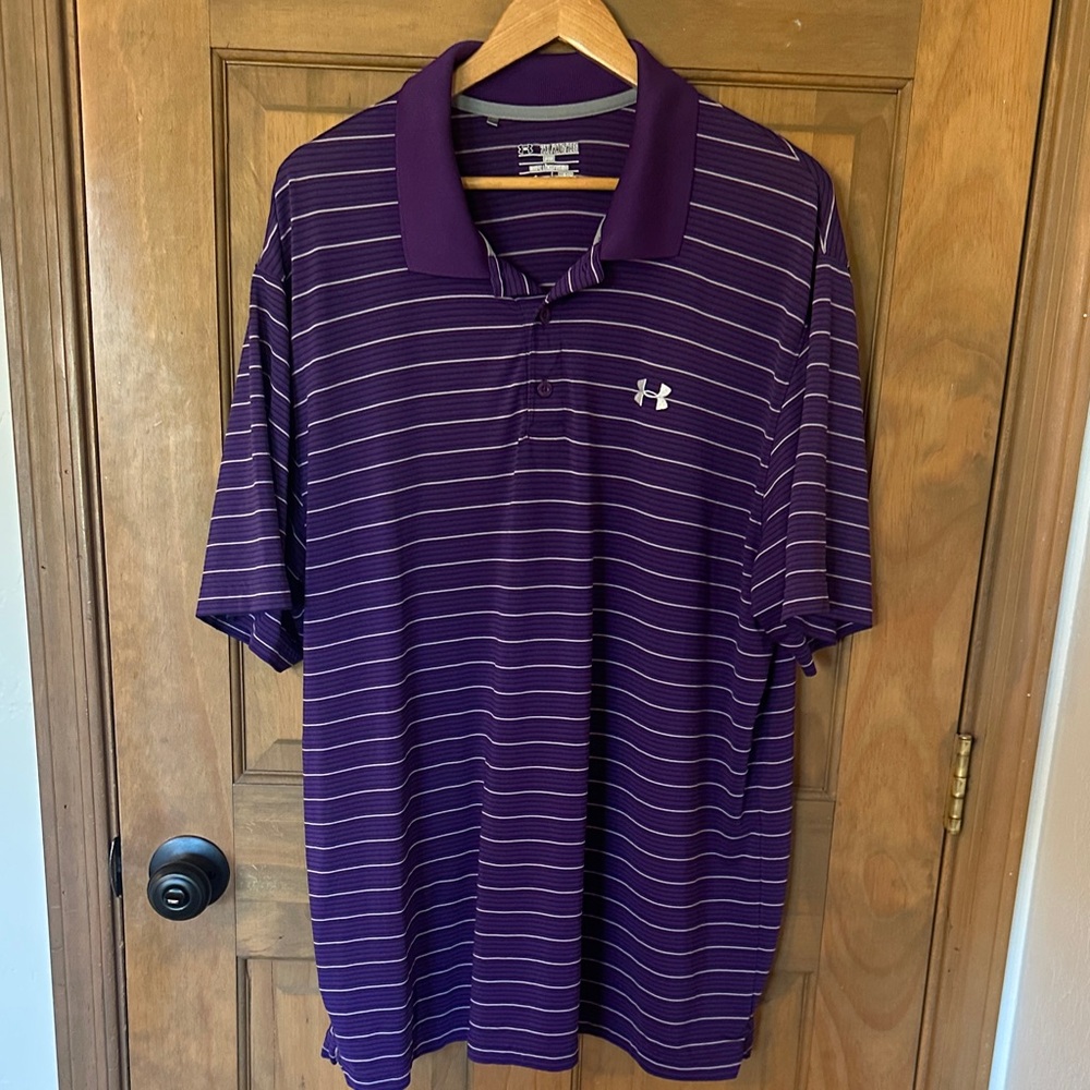 Under Armour Men's Polo in Purple with White Stripes